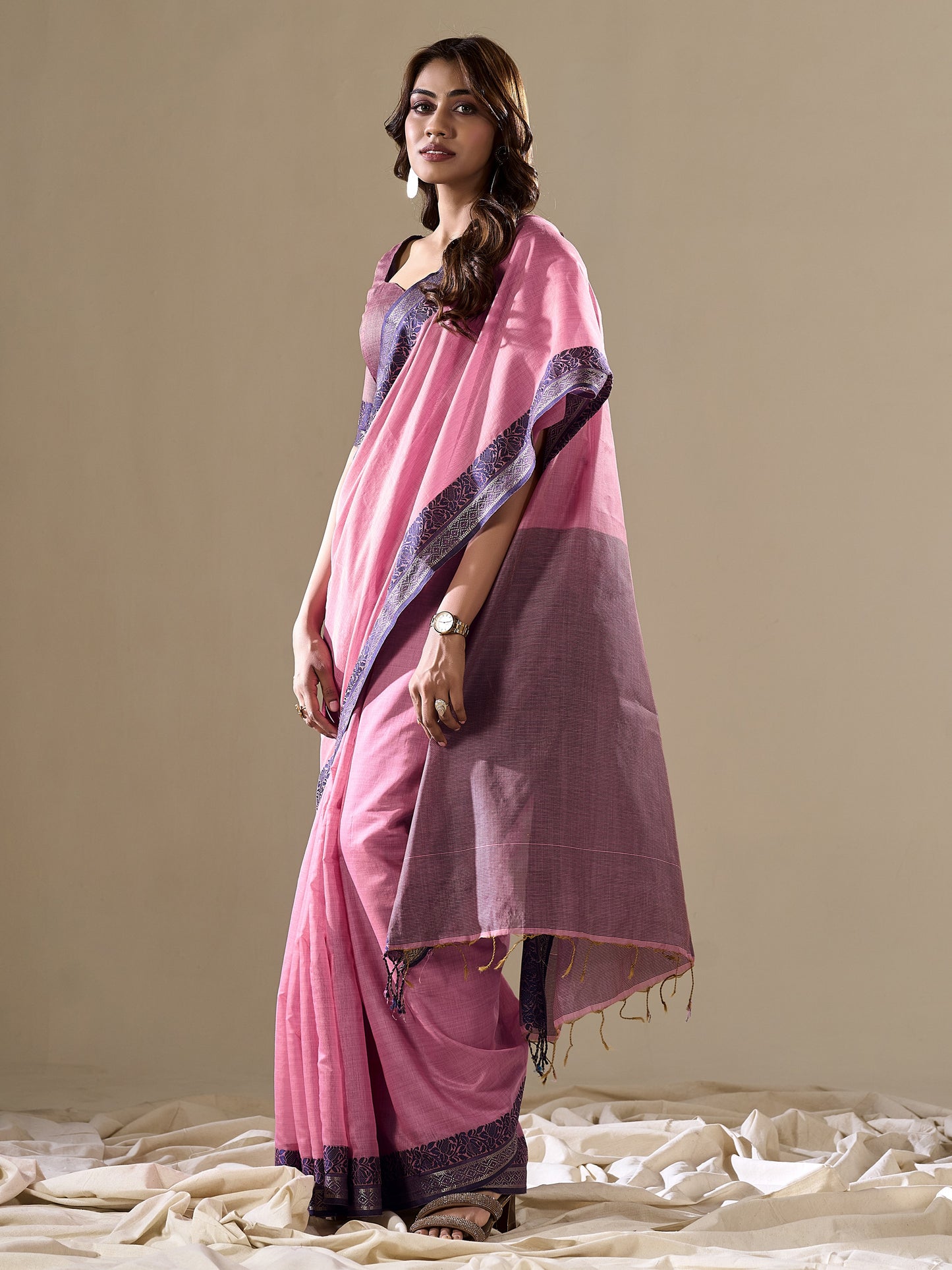 Sweet Pink Handloom Cotton Saree