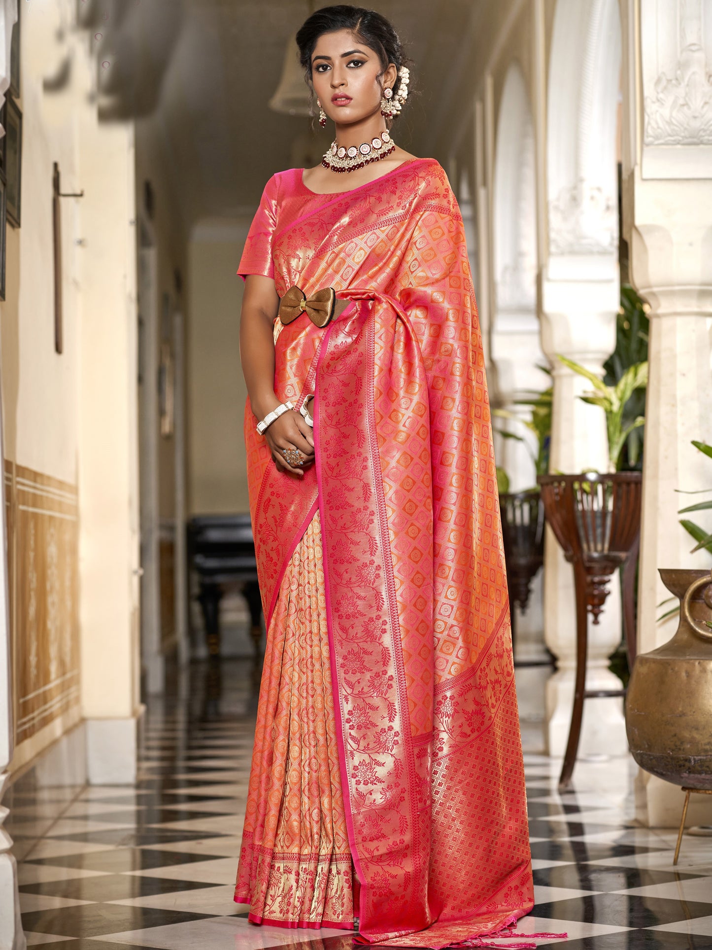 Tangerine Orange Kanjivaram Saree