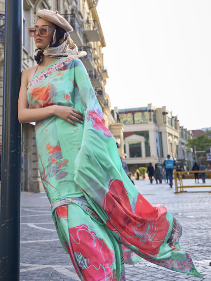 Multicolor Digital Print Crepe Saree