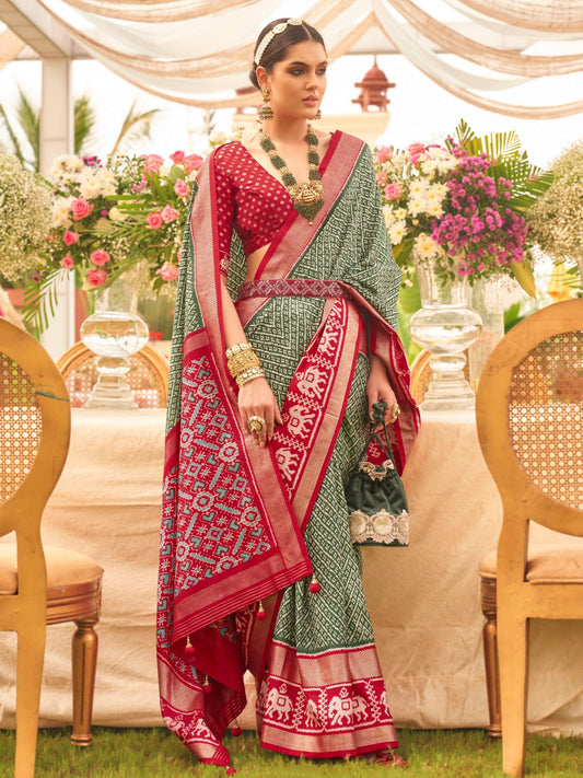 Deep Green and Maroon Patola Saree
