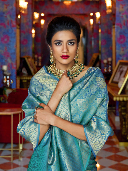 Cyan Blue Kanjivaram Saree