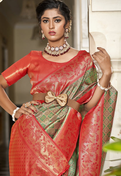 Olivine Green Kanjivaram Saree