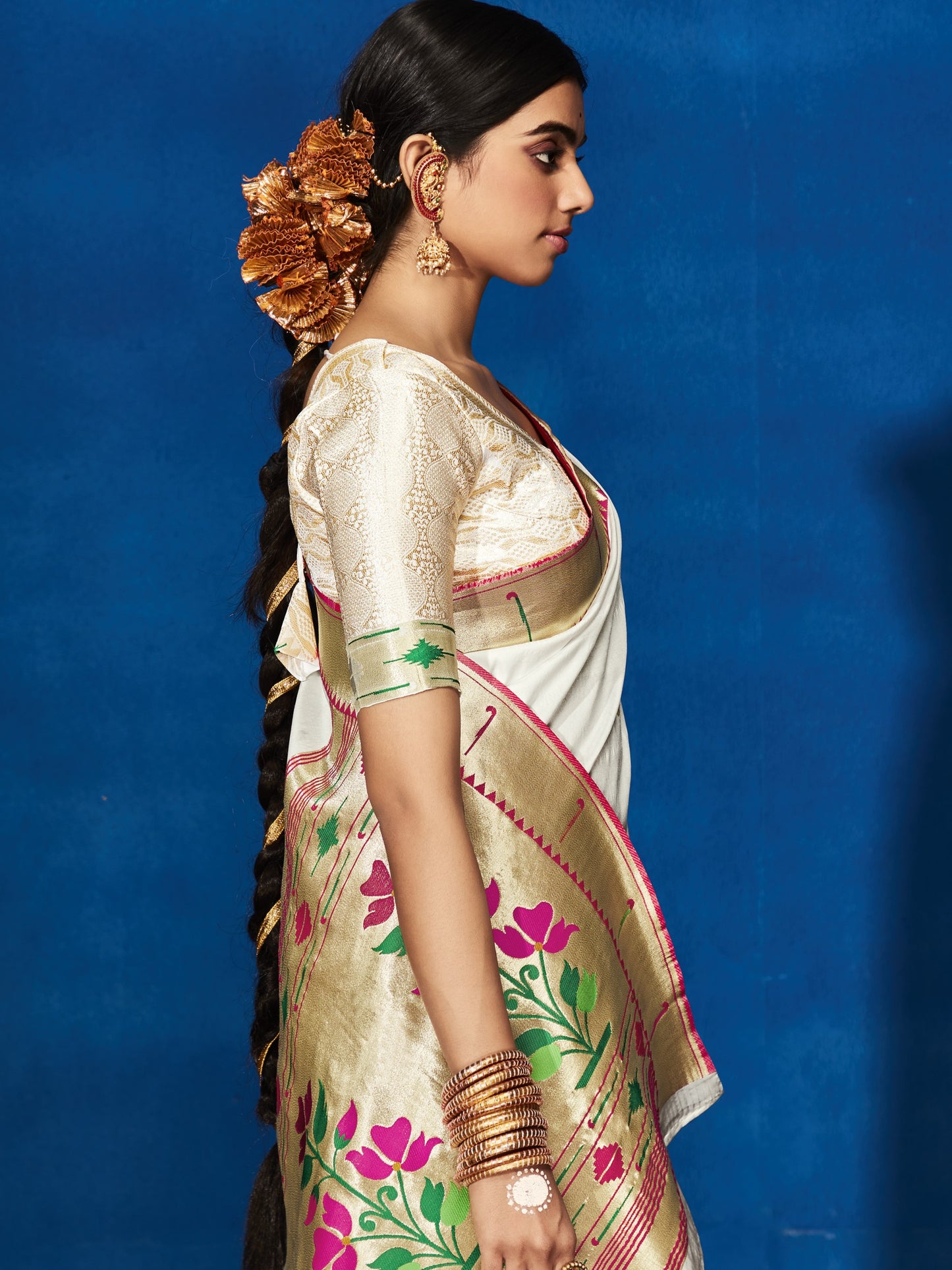 Feather White Paithani Saree