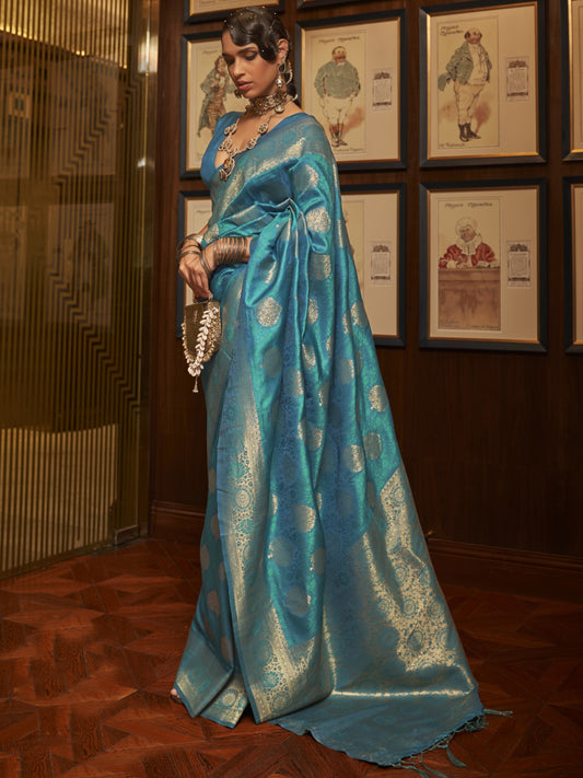 Azure Blue Woven Banarasi Saree