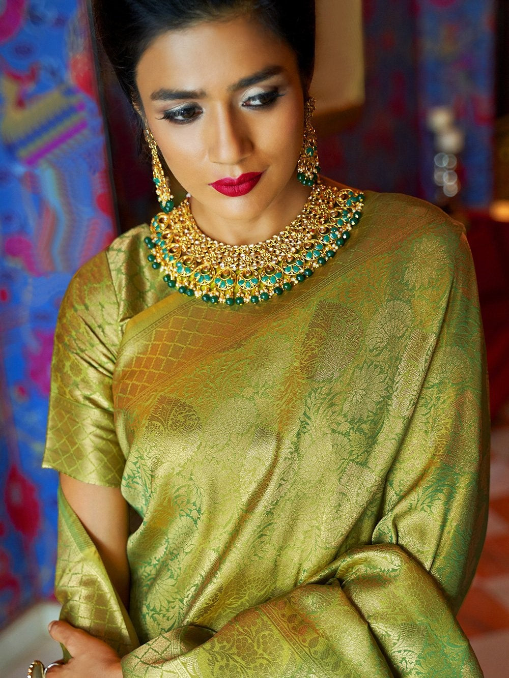 Olive Green Kanjivaram Saree