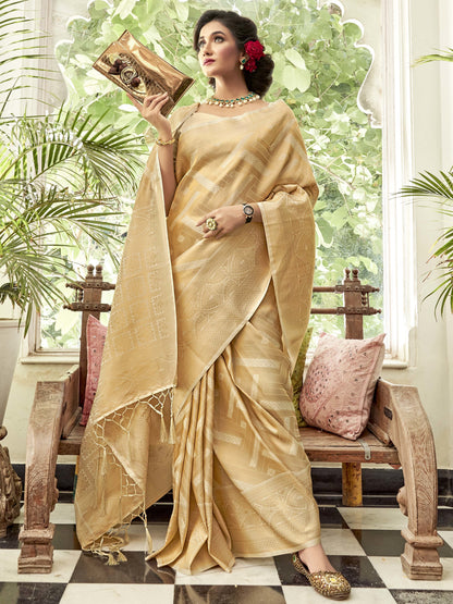 Golden White Kanjivaram Saree