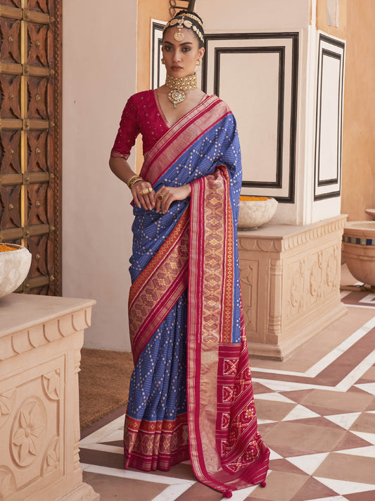 Neon Blue Patola Saree