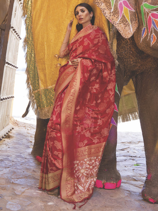 Ruby Red Woven Banarasi Saree