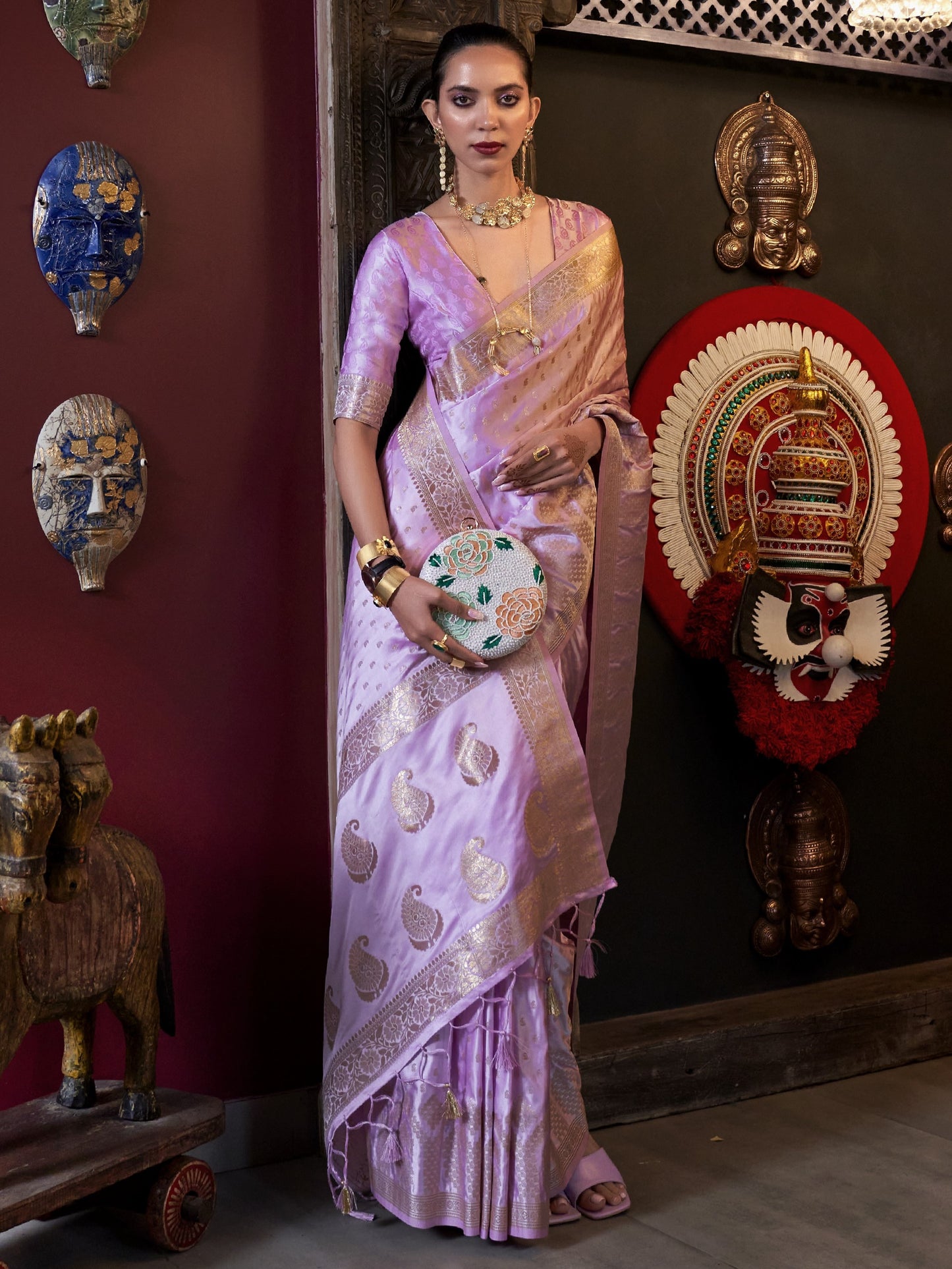Light Lavender Woven Banarasi Satin Silk Saree