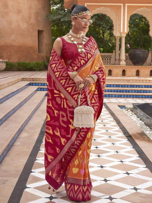 Flame Orange Patola Saree