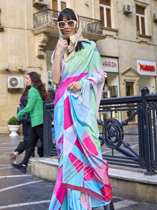 Multicolor Digital Print Crepe Saree