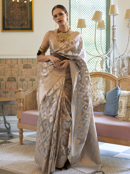 Smokey Gray Tissue Silk Saree