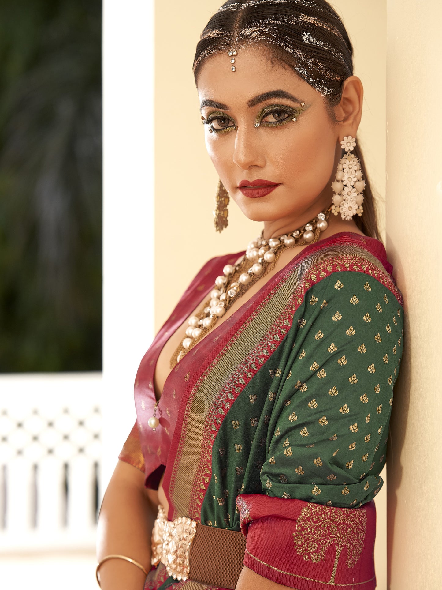 Botanical Green Woven Banarasi Soft Silk Saree