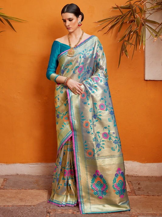 Golden Blue Paithani Saree