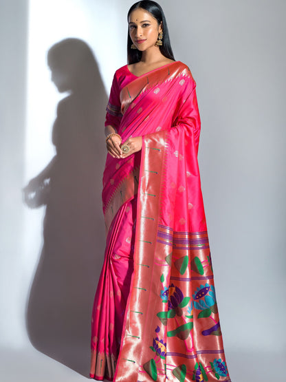 Cherry Pink Paithani Saree
