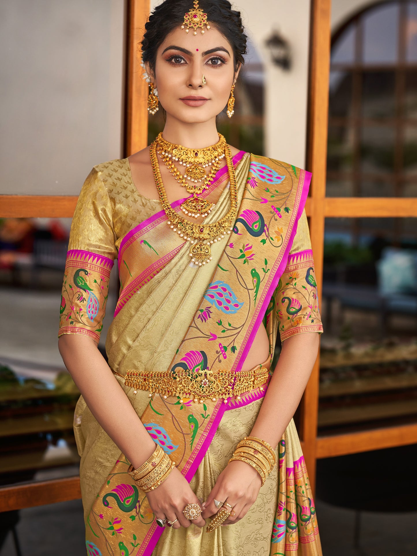 Beige Cream Paithani Saree