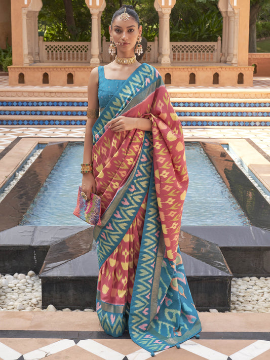 Coral Peach Patola Saree