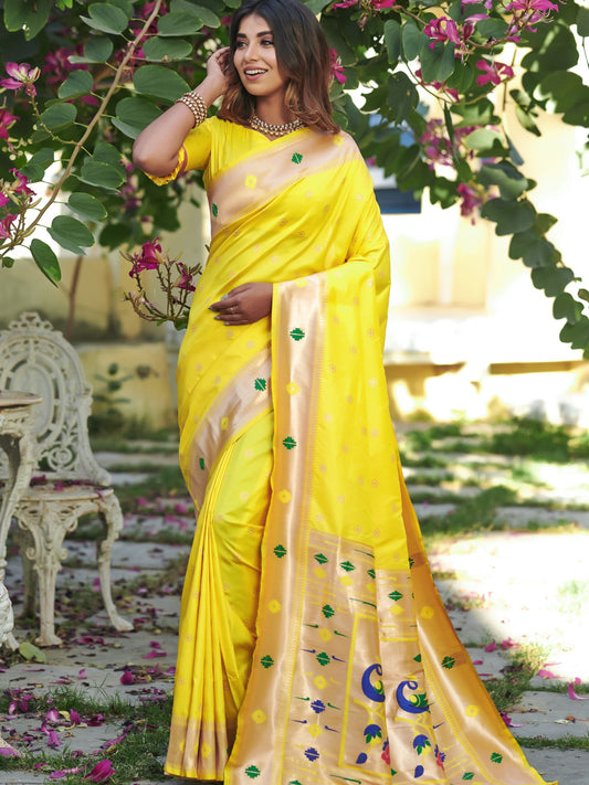 Fluorescent Yellow Paithani Saree