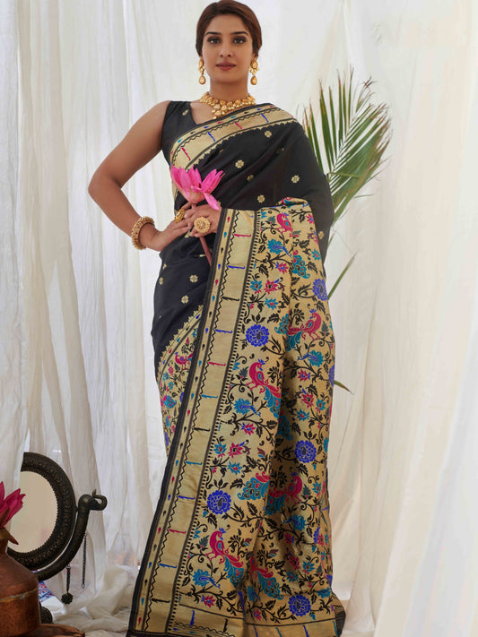 Coal Black Paithani Saree