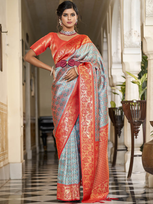 Apricot Orange Kanjivaram Saree