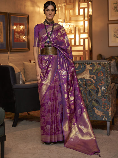 Deep Violet Woven Banarasi Saree