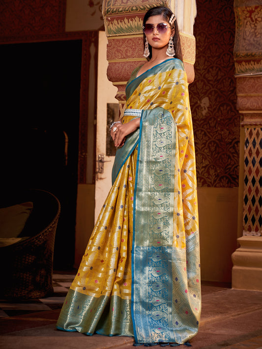Vivid Yellow Tissue Silk Saree