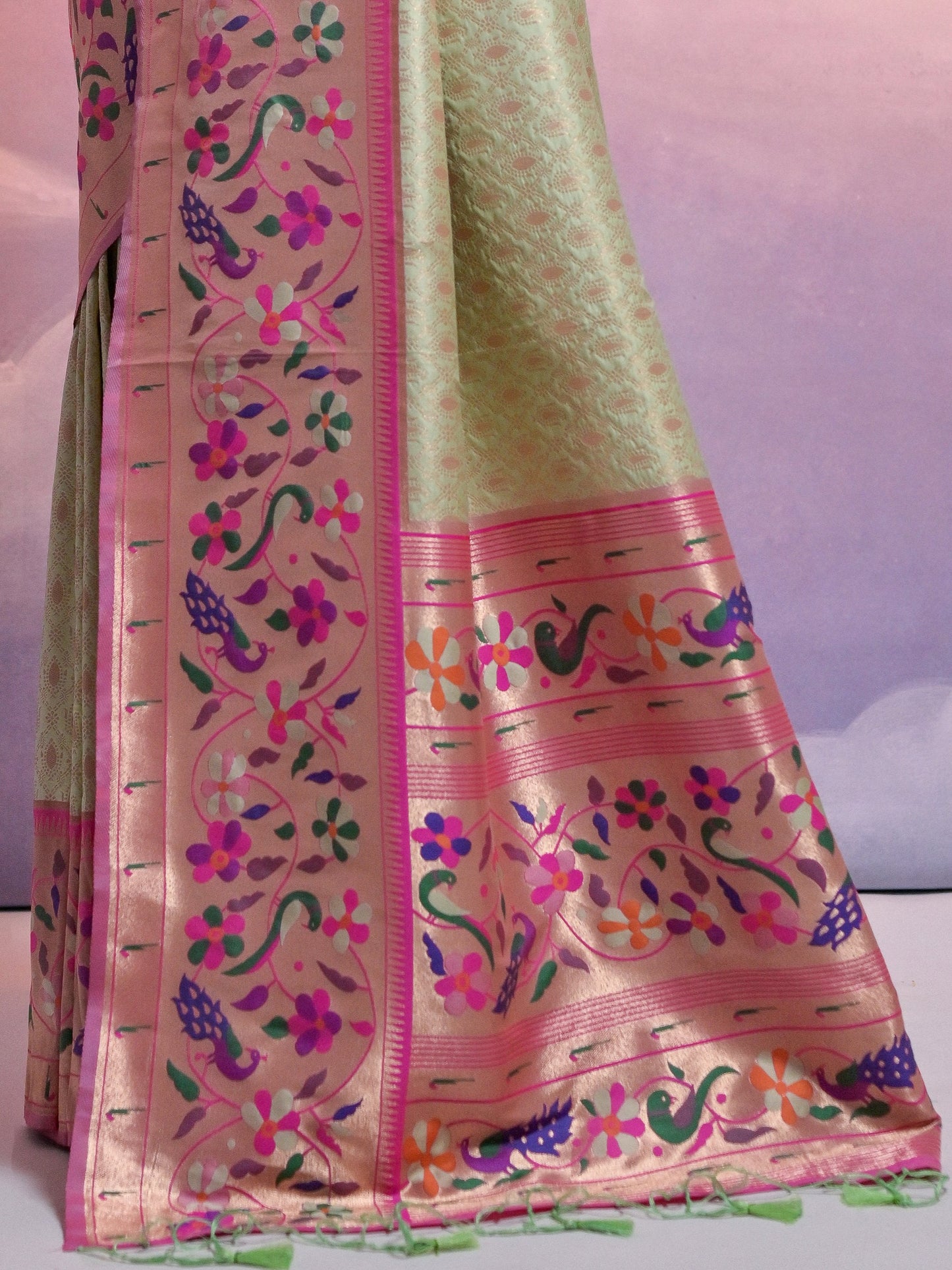 Pista Green Woven Paithani Silk Saree