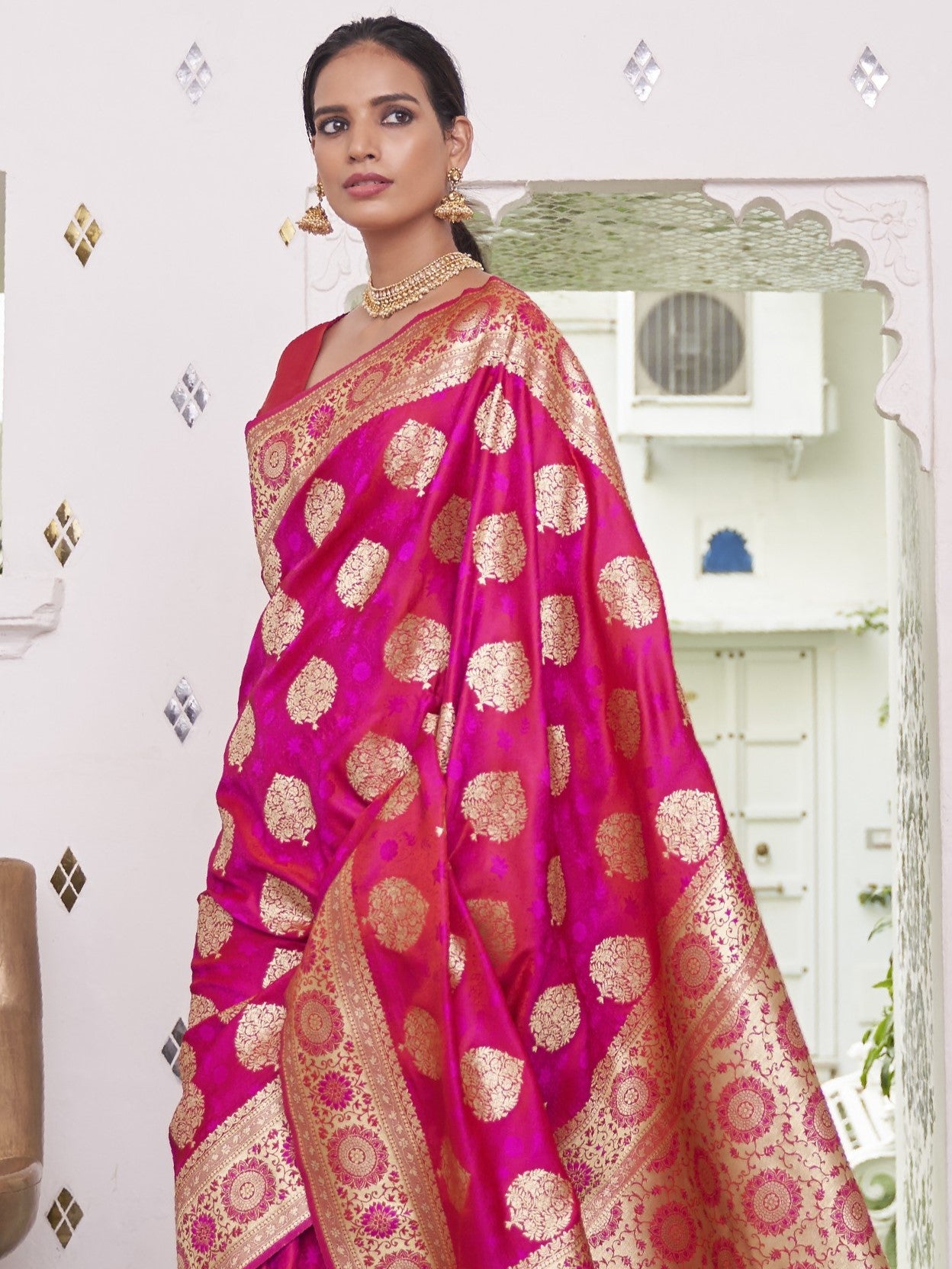 Rani Pink Satin Silk Banarasi Saree