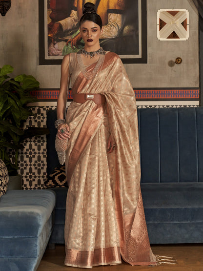 Fawn Beige Tissue Silk Saree