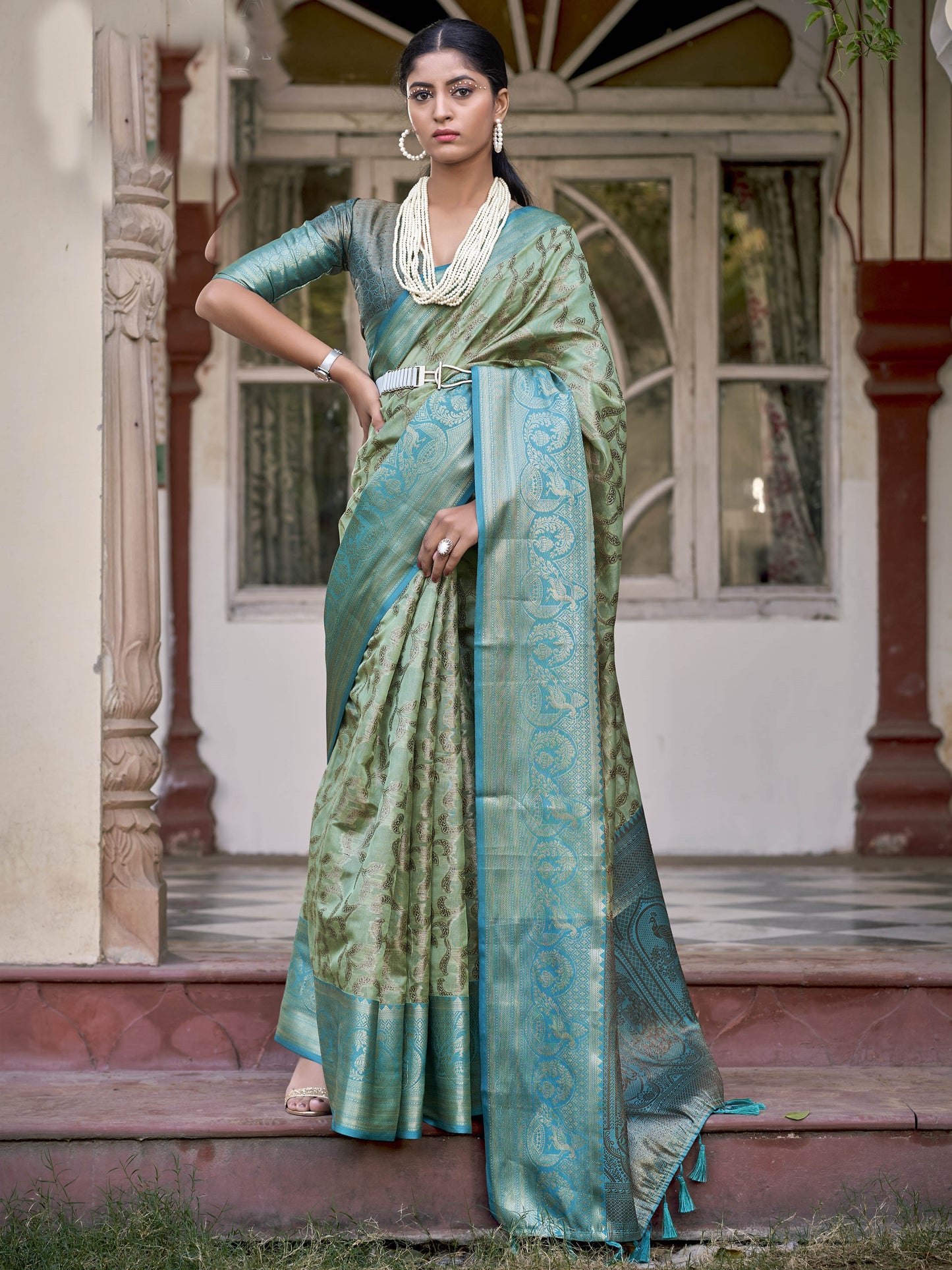 Fern Green Tissue Silk Saree