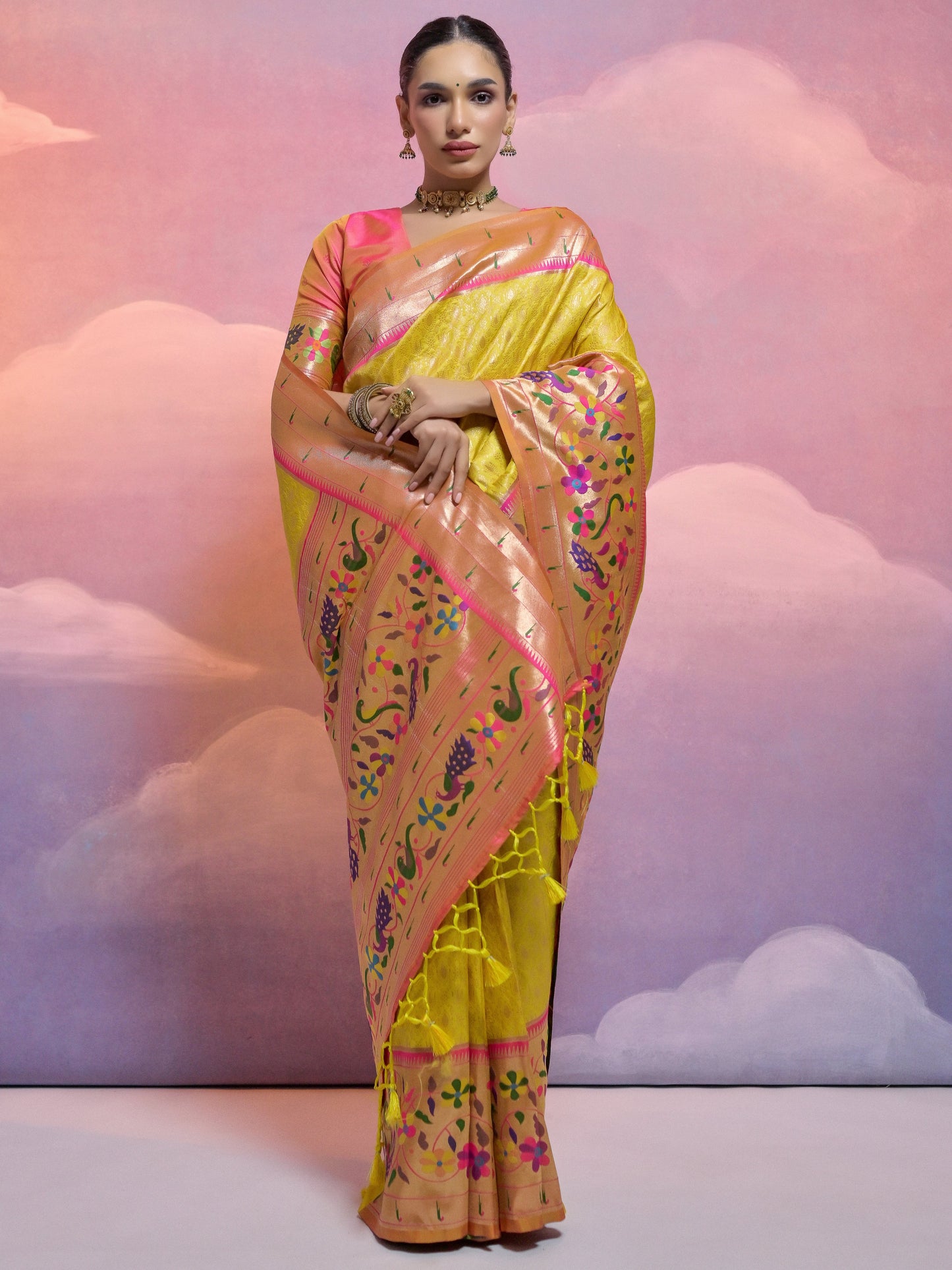 Golden Yellow Woven Paithani Silk Saree