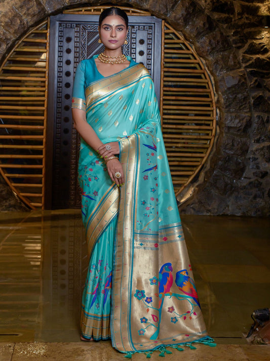 Sky Blue Woven Paithani Saree
