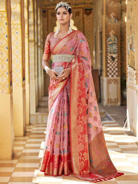 Candy Pink Tissue Silk Saree