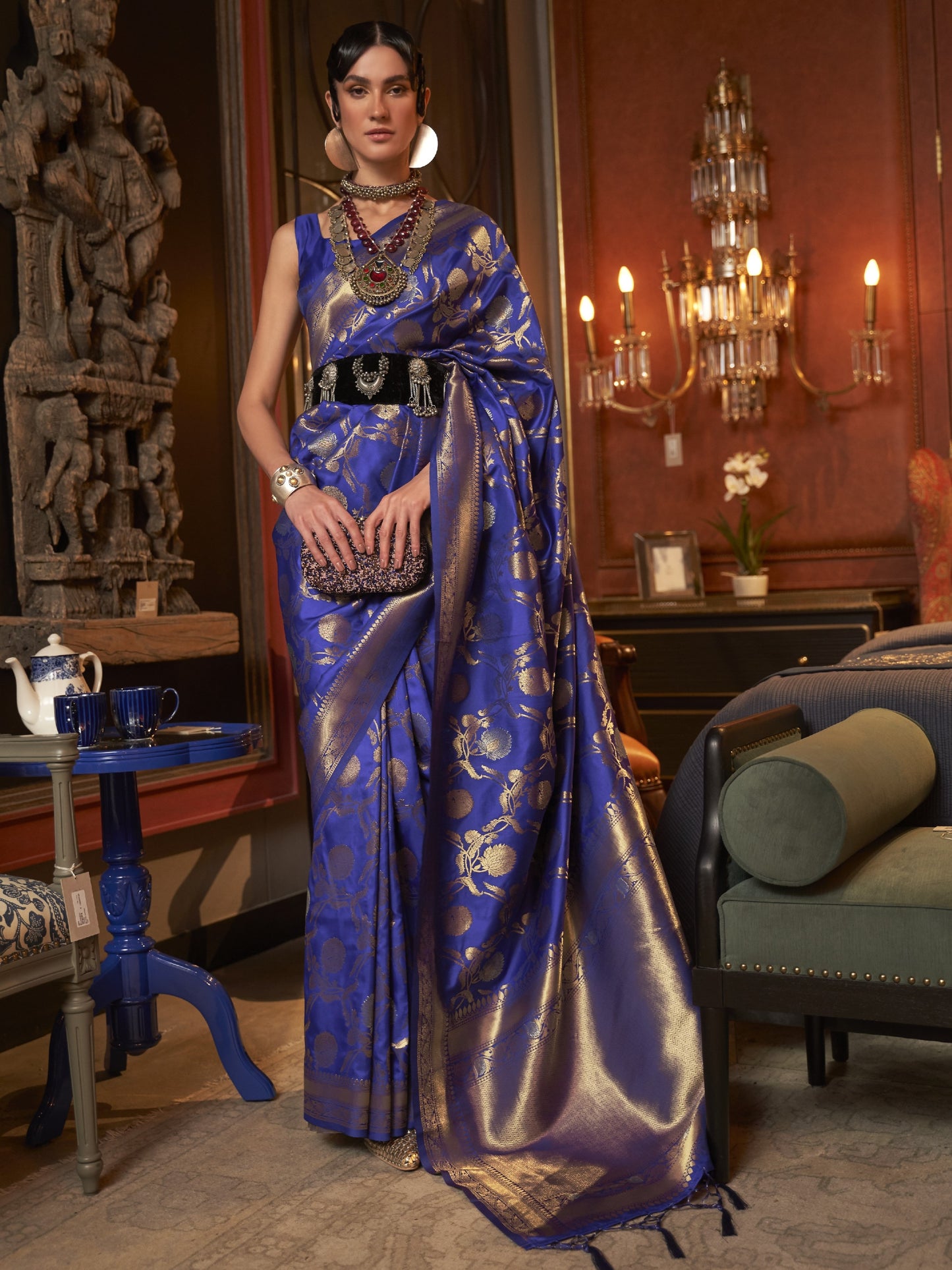 Royal Blue Woven Banarasi Saree