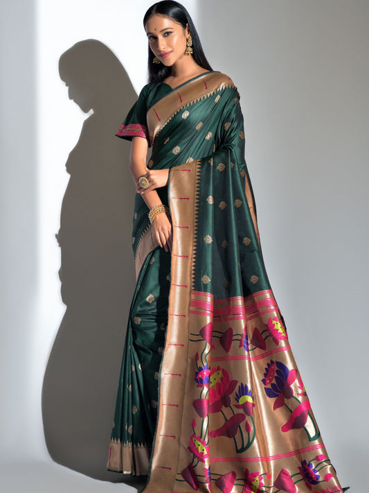 Bottle Green Paithani Saree