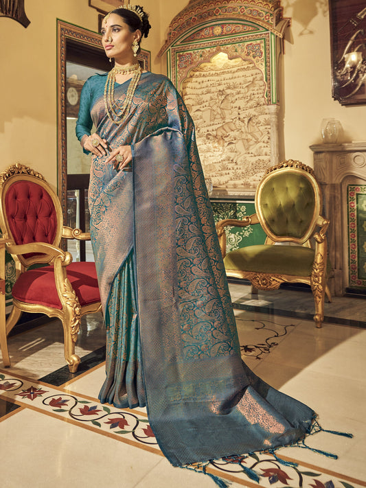 Cornflower Blue Kanjivaram Saree