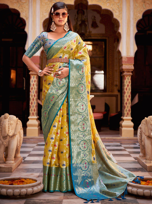 Sunglow Yellow Tissue Silk Saree