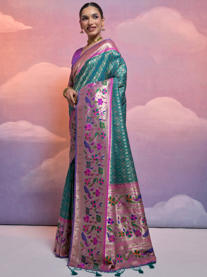 Rama Green Woven Paithani Silk Saree