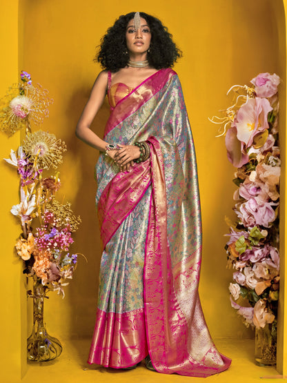 Antique Blue Duel Tone Woven Kanjivaram Silk Saree