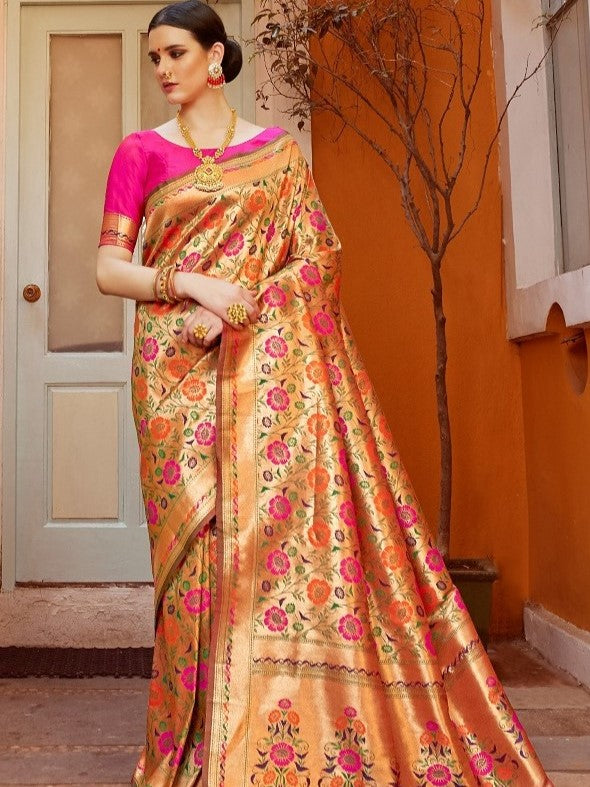 Golden Pink Paithani Saree