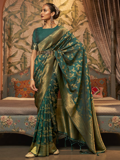 Teal Green Woven Banarasi Saree