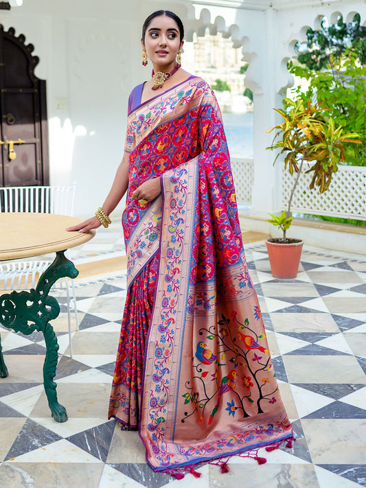 Rani & Purple Woven Patola Paithani Silk Saree