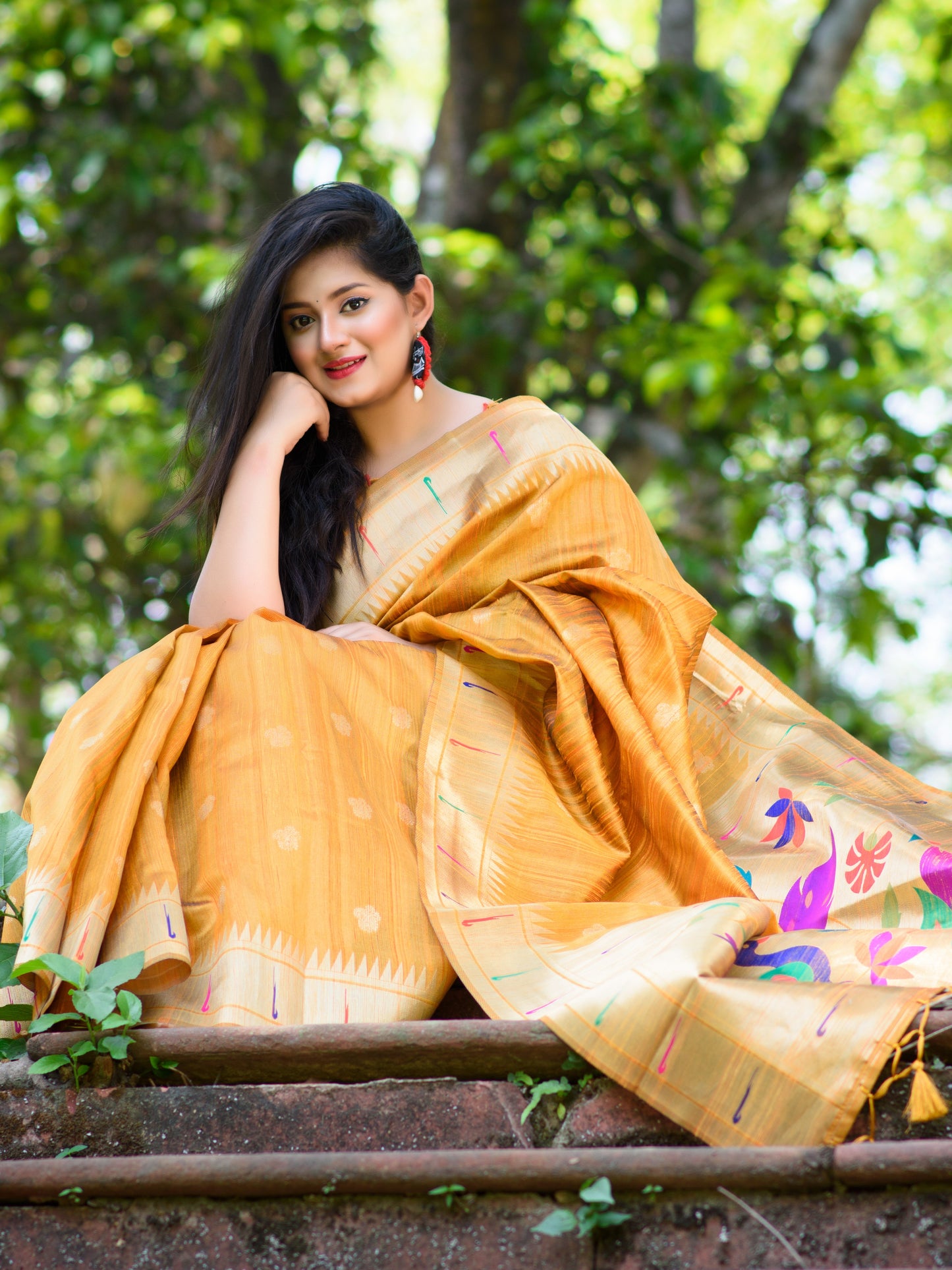 Deep Yellow Tussar Silk Paithani Saree