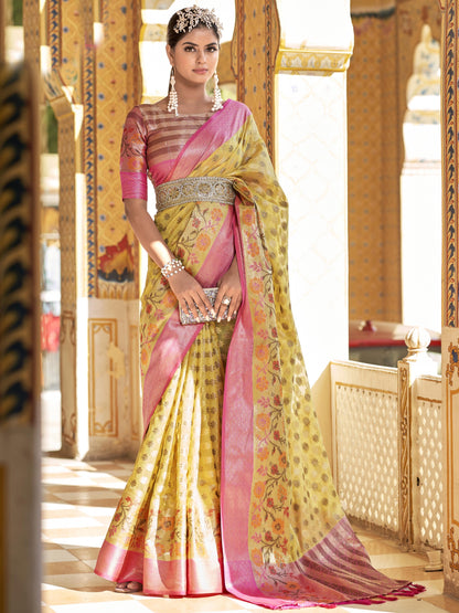 Jasmine Yellow Tissue Silk Saree