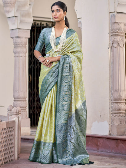 Crayola Lemon Yellow Tissue Silk Saree