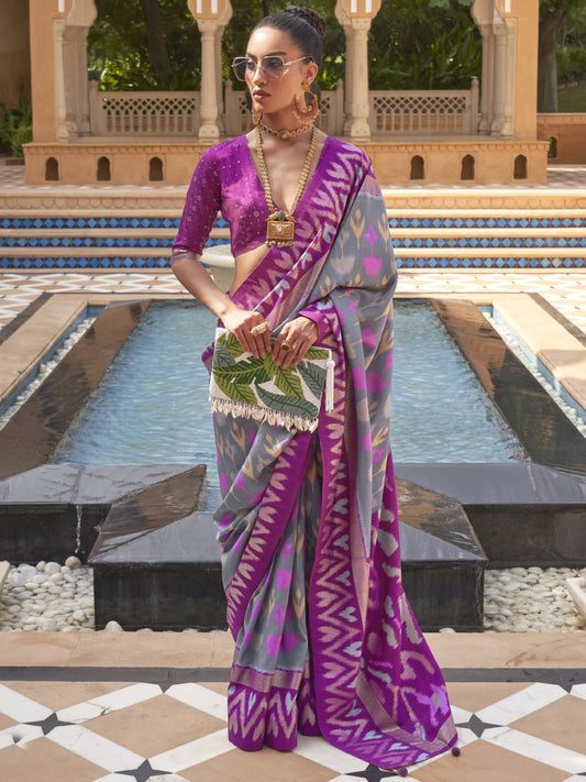 French Gray Patola Saree