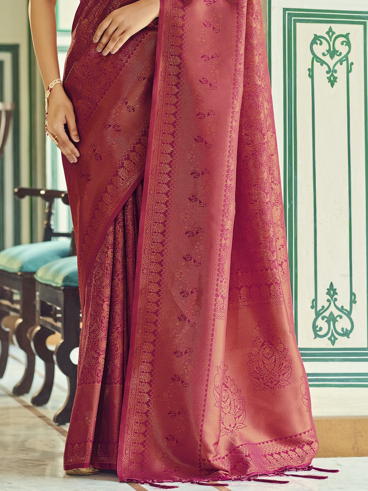 Dark Burgundy Kanjivaram Saree