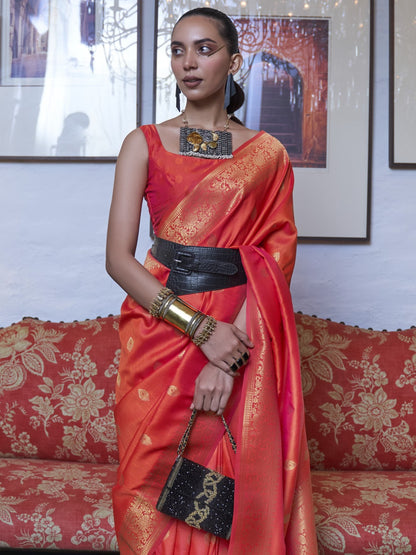 Clementine Orange Banarasi Saree