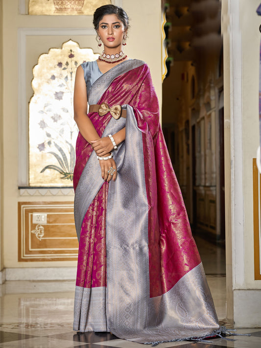 Raspberry Magenta silk sarees kanjivaram