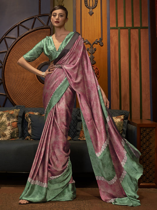 Multicolor Satin Silk Printed Saree